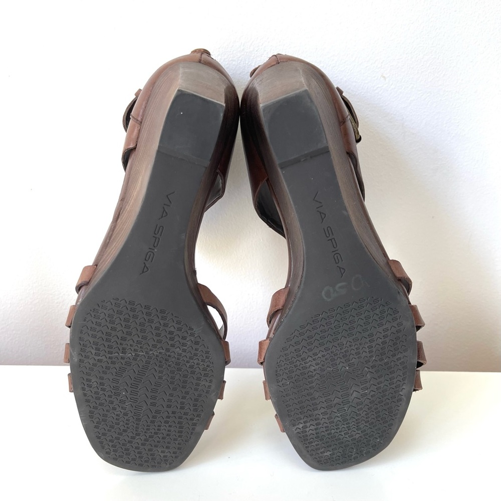 VIA SPIGA BROWN LEATHER WEDGE SANDALS - Picture 6 of 12